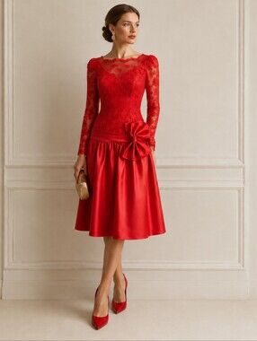 Vintage 80s Red Prom Dress Size 5 Lace Taffeta Bow Drop Waist Hi Low Formal